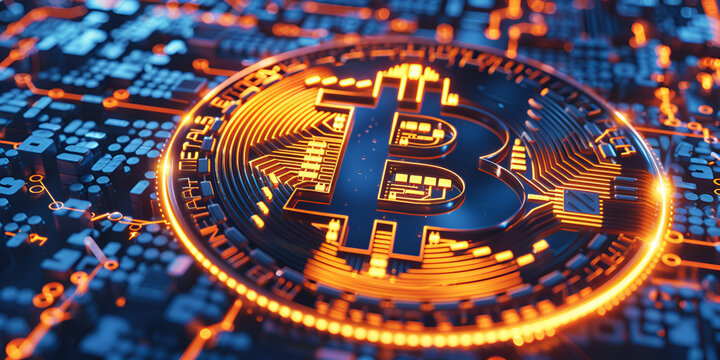 Distributed Ledger Technology
Golden Bitcoin on digital motherboard symbolizing cryptocurrency network and technology : Generative AI
Bitcoin cryptocurrency coin lying on computer motherboard
