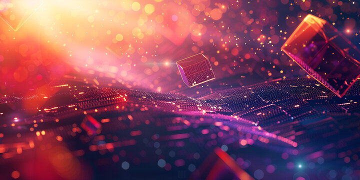 Abstract Digital Background
Abstract Digital Art with Red Orange and Blue Hues
Abstract Geometric Shapes with Neon Lights for Futuristic Design Concepts and Visual Enhancements
