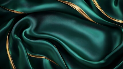 Obraz premium Emerald Green Silk Drapery with Golden Accents: A Luxurious Textured Abstract