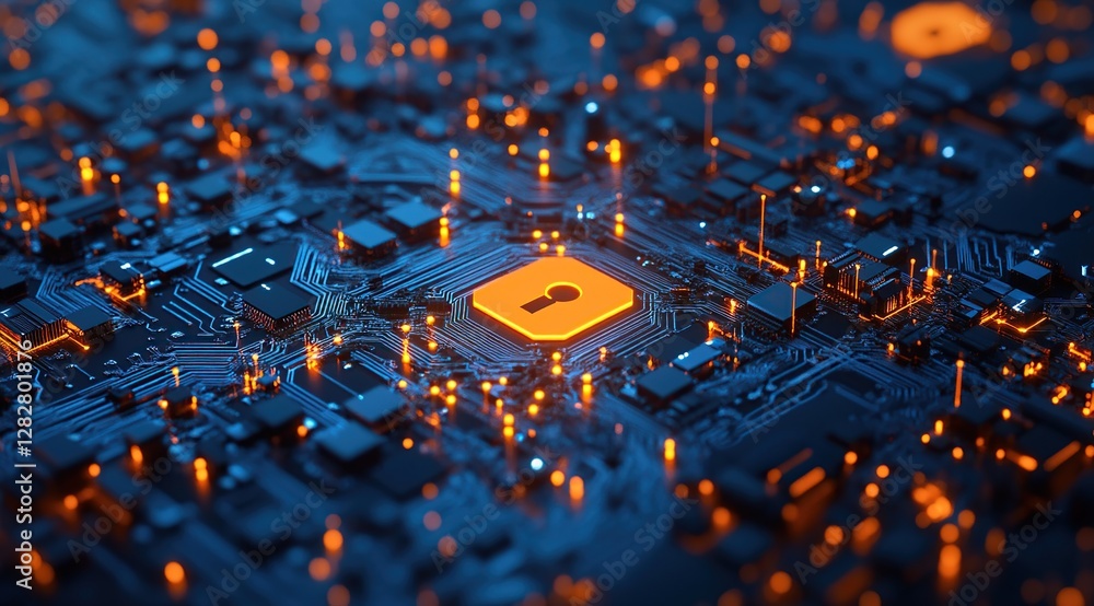 Poster digital key illuminates secure circuit board technology, enhancing data protection system significan
