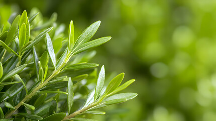 Lush green foliage close-up, vibrant leaves, blurred natural background, ideal for nature, gardening, or spring themes