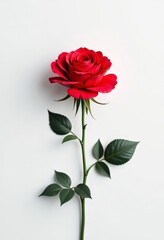 Obraz premium Elegant Red Rose Blossom on White Background