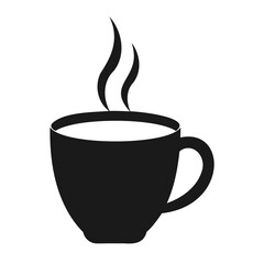 Simple silhouette of a steaming hot cup of coffee
