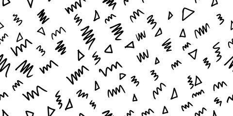 seamless Abstract Black Triangle and Zigzag Pattern on White Background. Hand drawn pattern