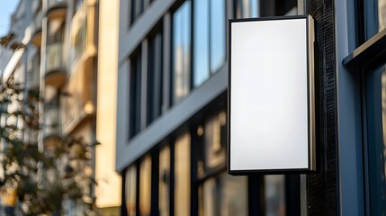 Rectangular Storefront Sign Mockup on City Building with Blank Copy Space