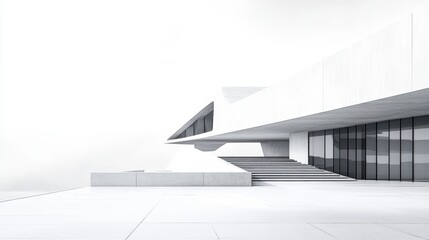 Obraz premium A modern architectural marvel, its sleek lines and sharp corners meticulously crafted in a dynamic perspective drawing, stands as a testament to innovative design, captured in a clean, white backdrop.