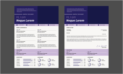 Resume CV. Modern Resume and Cover Letter Layout design template. Minimalist CV resume template for job applications. Vector illustration