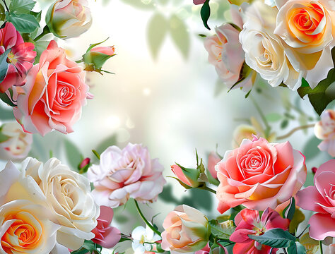 Colorful Rose Garden Background with Dreamy Bokeh
Background with Roses
Serene Watercolor Blooms: A Tranquil Floral Design AI generated
