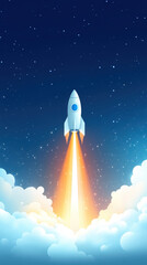Naklejka premium rocket launching into starry sky, symbolizing innovation and growth