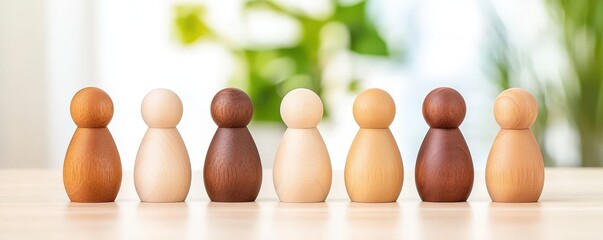 A row of wooden figurines in various skin tones,  diversity, unity,Succession planning,identifying and developing future leaders within the organization to ensure business continuity,human resources