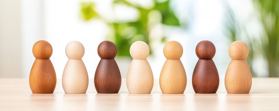 A row of wooden figurines in various skin tones,  diversity, unity,Succession planning,identifying and developing future leaders within the organization to ensure business continuity,human resources