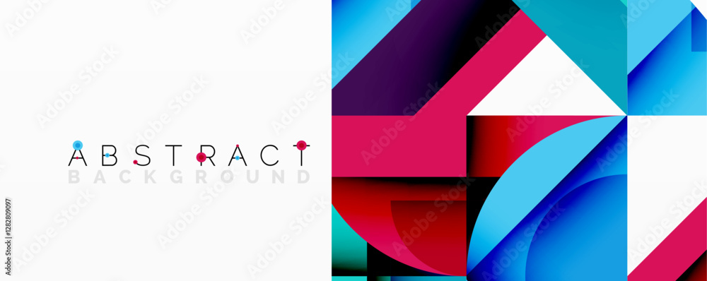 Poster Circles, semi circles, squares and round triangles. Geometric mosaic style pattern abstract background for wallpaper, banner, backdrop, card, book Illustration, landing page