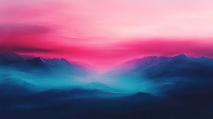 Obraz premium Ethereal Mountain Landscape with Pink and Blue Gradient Sky