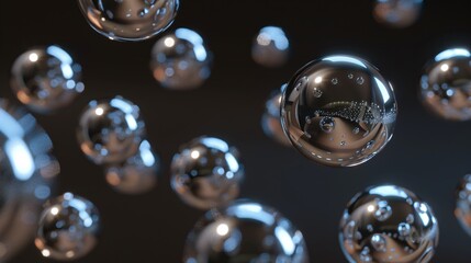 Chrome metallic spheres floating against a dark background