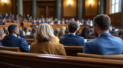 A legislative hall with government officials discussing public health emergencies. Featuring safety and preparedness