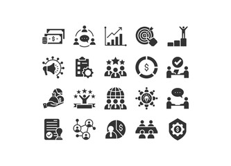 Set of business icons, management, organization, businessman