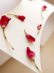 Decorative Floral Arrangement with Purple Flower Petals on Textured Paper