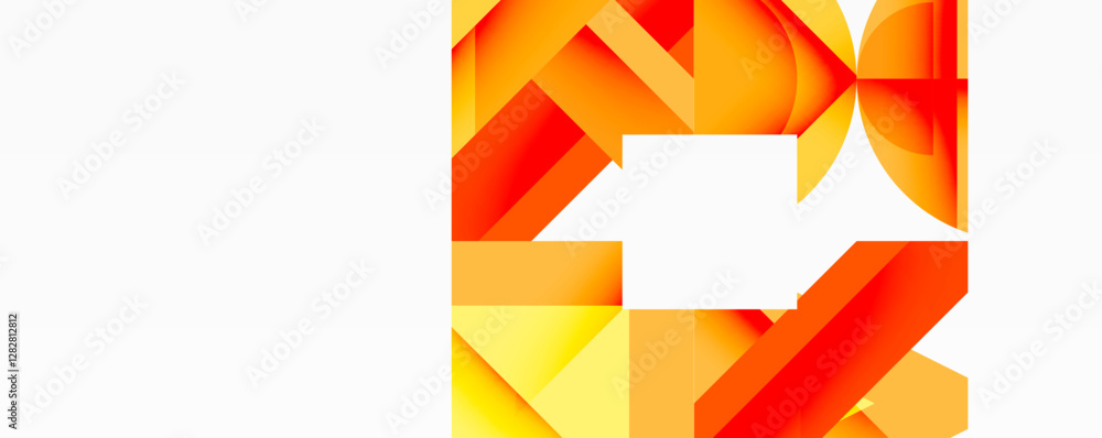 Poster abstract geometric composition with interlocking circular and angular shapes, featuring smooth gradi