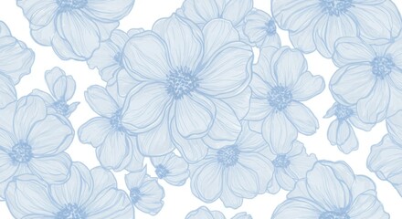 Obraz premium Delicate floral pattern, pastel blue and white, overlapping petals, soft watercolor effect, vintage wallpaper design, seamless repeat, subtle shading, botanical illustration style, dreamy atmosphere, 