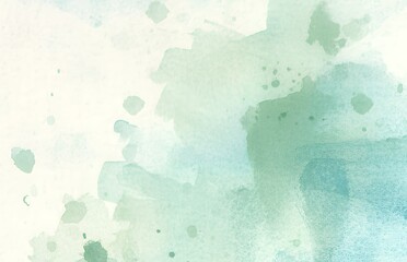 Green and blue watercolor texture with abstract paint splashes. Artistic hand-painted background with soft color gradient. Design for wallpaper, poster, invitation, greeting card, and print