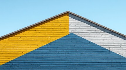 Fototapeta premium Colorful gable roof, sunny day, geometric design, exterior