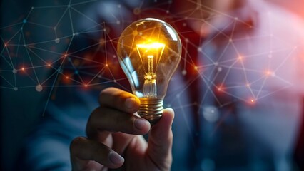  Innovation and Technology Concept with Glowing Light Bulb and Network Connections