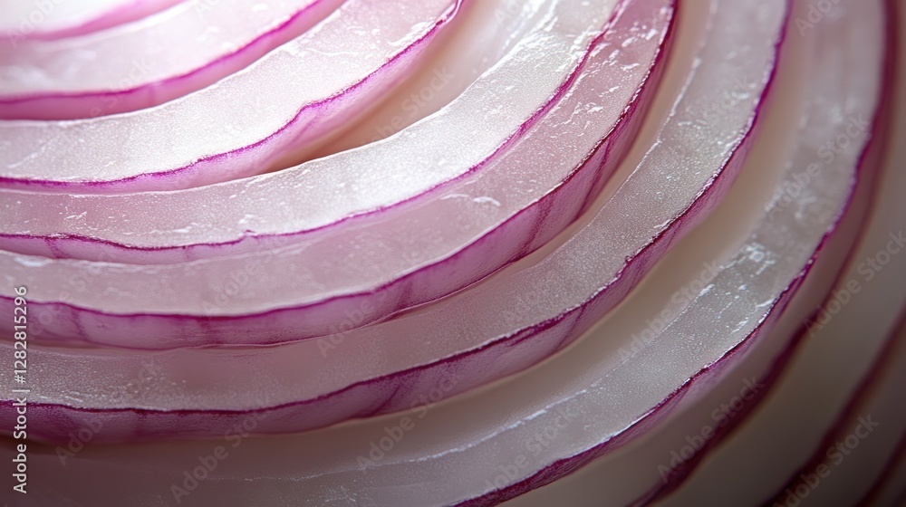 Aufkleber close-up of layered red onion slices showcasing texture and color.