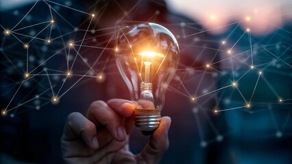  Innovation and Technology Concept with Glowing Light Bulb and Network Connections