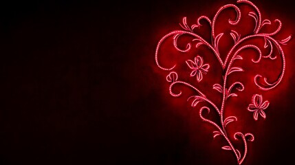 Red Neon Floral Design On Dark Background