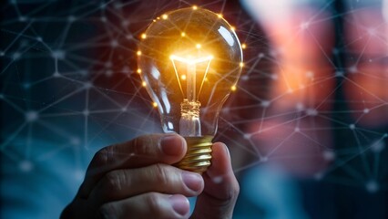  Innovation and Technology Concept with Glowing Light Bulb and Network Connections