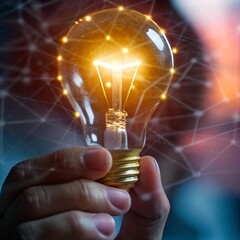  Innovation and Technology Concept with Glowing Light Bulb and Network Connections