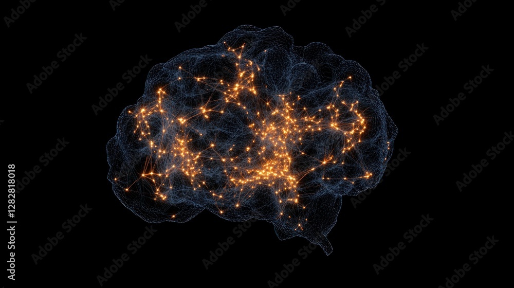 Poster a digital representation of a brain with glowing connections, symbolizing neural networks.