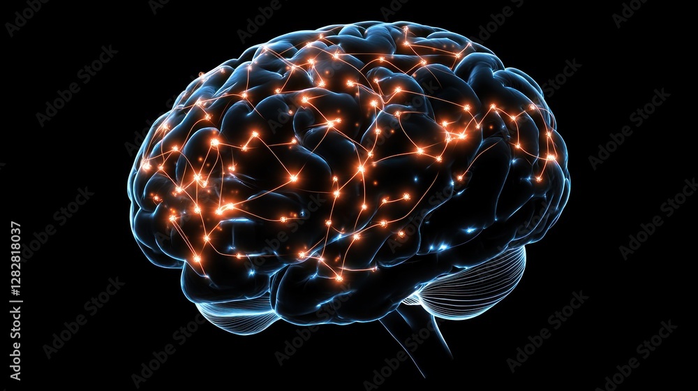Poster a stylized representation of a brain with glowing neural connections.