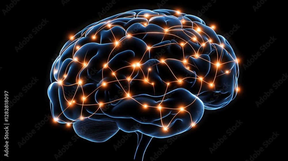 Aufkleber a digital representation of a brain with glowing neural connections.