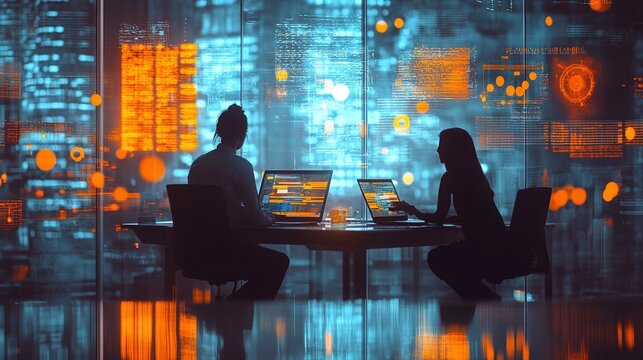 team of professionals working together in a bright office discussing data analysis strategy and business solutions using technology for research and workplace innovation