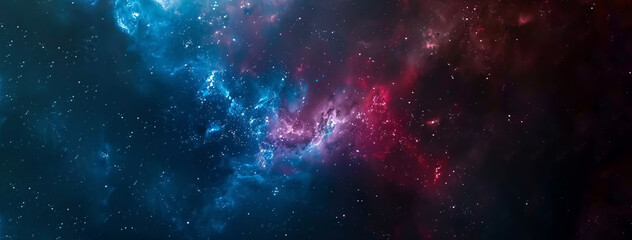 Fototapeta premium Abstract sci-fi space background featuring nebulae and mysterious light, with star fields and colorful blue and red nebulae.