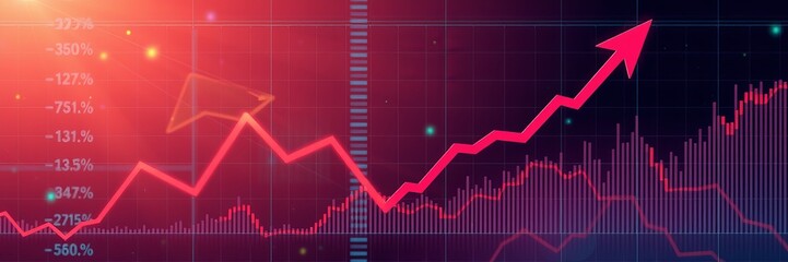 Naklejka premium Dynamic Line Graph on Vibrant Red and Blue Background Displaying Clear Trends and Data Insights
