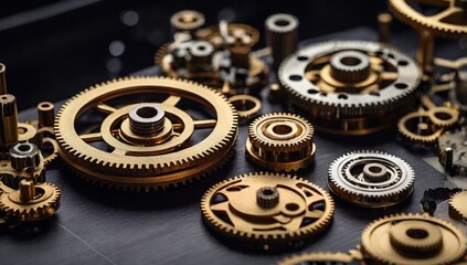 Set of gears, representing mechanics, machinery, and precision. Generative Ai.
