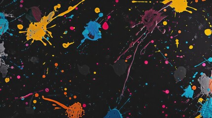 Colorful paint splatters on black background