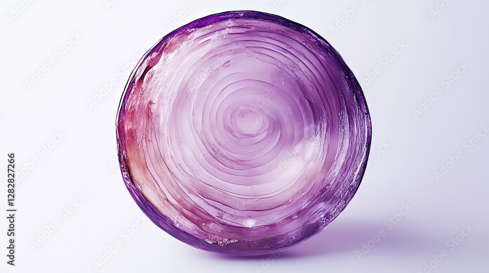 Poster a close-up view of a polished purple agate slice showcasing its concentric patterns.