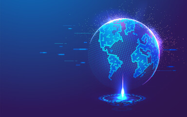 concept of digital transformation or cyberspace technology, graphic of world map globe with futuristic element
