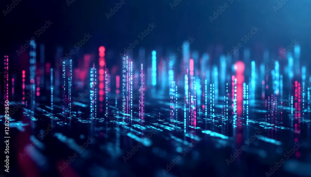 Poster abstract digital data visualization in vibrant colors.