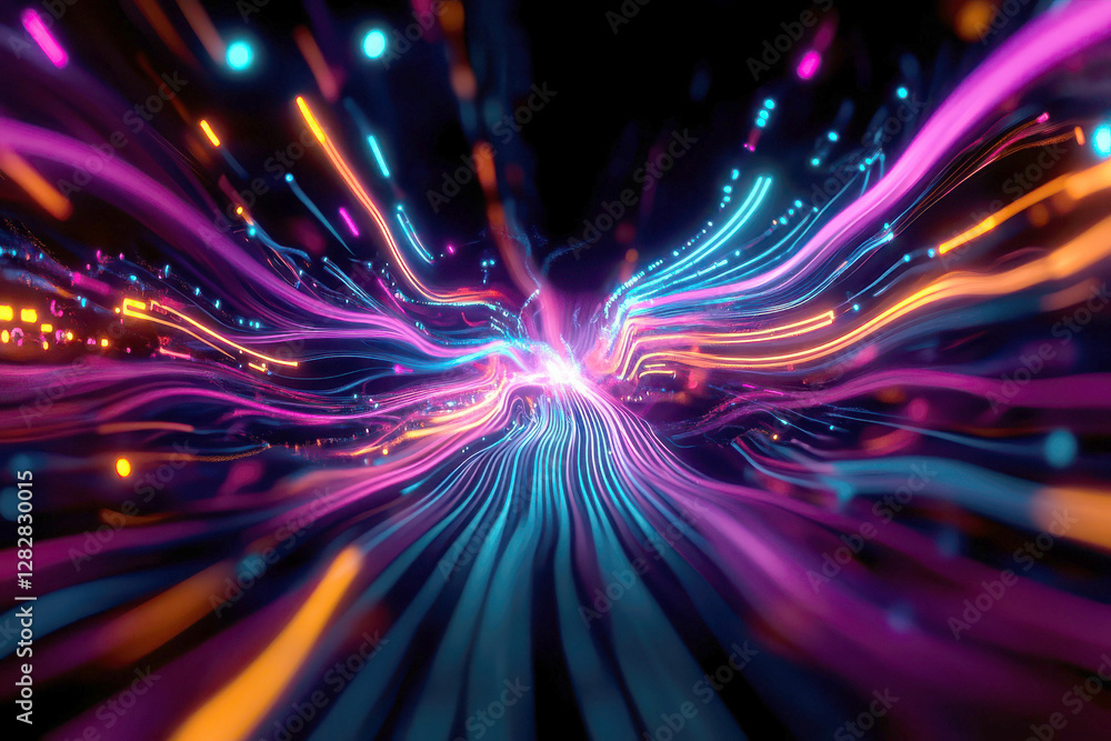 Poster vibrant abstract light streaks creating dynamic motion effects.