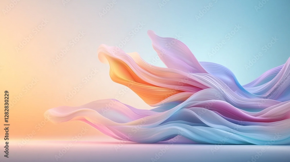 Aufkleber dynamic colorful waves flowing gracefully in a serene sunrise setting abstract visual art soft gradi