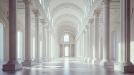 A legislative hall with high ceilings and vast marble columns. Featuring stateliness and heritage