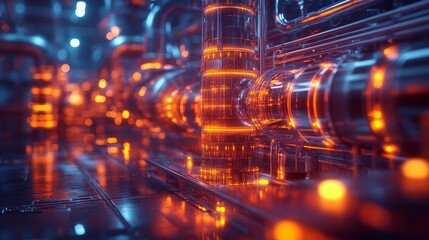 Obraz premium Futuristic Engineering Design with Glowing Pipes and Abstract Elements