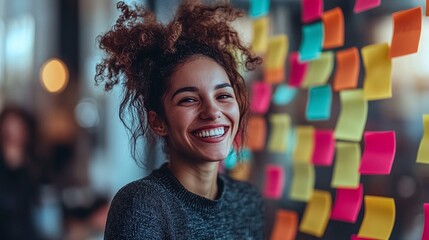 creative brainstorming session in a modern office young professionals collaborating with colorful sticky notes teamwork innovation and business strategy in a productive workspace