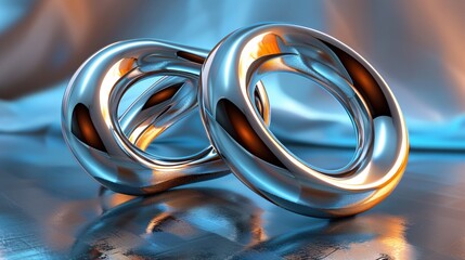 Abstract chrome rings with reflective highlights
