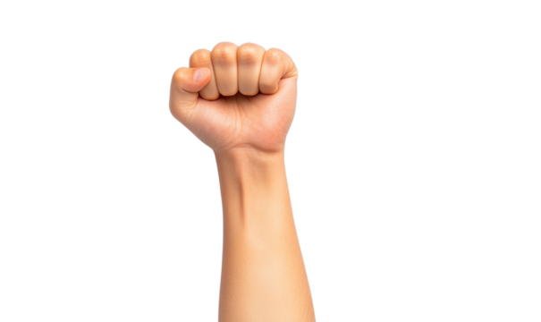 Raised fist symbolizing strength isolated on transparent background