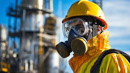 Obraz premium Construction worker with helmet and protective helmet